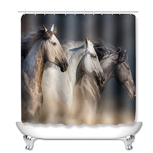 Duschvorhang Pferd Badezimmerteppich 4-Teiliges Set, Duschvorhang 180x180 Polyester+Badematte rutschfeste(50x80)+U-Typ… – Bild 3