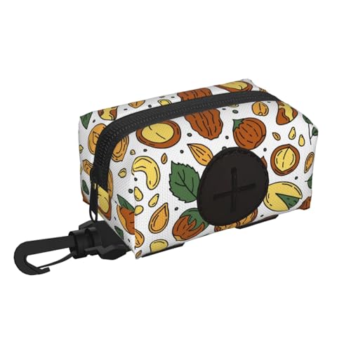 Dispensador portátil de bolsas de basura para excremento de perro con diseño de frutos secos y semillas estilo Doodle.