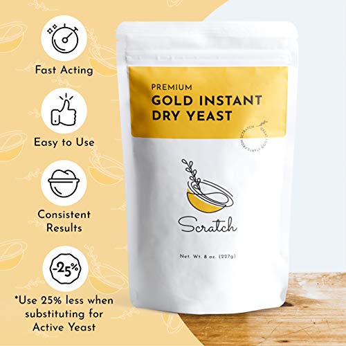 Image of Scratch Gold Yeast - Instant Dry Yeast for a Rapid Rise - Add Straight to Dry Mix - Perfect for Making Bread, Bread Machines, Pizza Dough, Crusts & More - (Gold 8oz) (1 Packet)