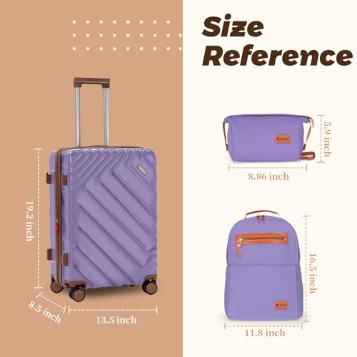 Image of 3 piece Luggage Set Expandable Suitcase 22x14x9 Airline Approved Carry on, ABS Hard Case Suitcases with Spinner Wheels,TSA Lock, (purple, 3 Piece Sets(20 /BP /TB))