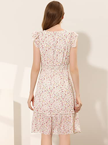 Image of Allegra K Women's Floral Dress Spring Summer V Neck Flutter Sleeve Ruffle Casual Smocked Knee Length Dresses