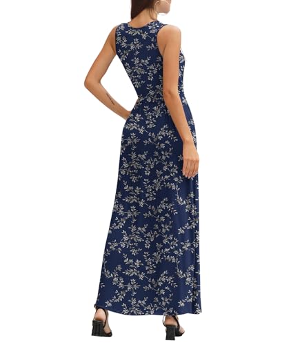 Image of LILBETTER Women Sleeveless Deep V Neck Loose Plain Long Maxi Casual Dress