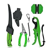 WARM COLD Fish Lip Grippers with Lanyard,Fishing Needle Nose Pliers,Fish Fillet Knife with Sharpener