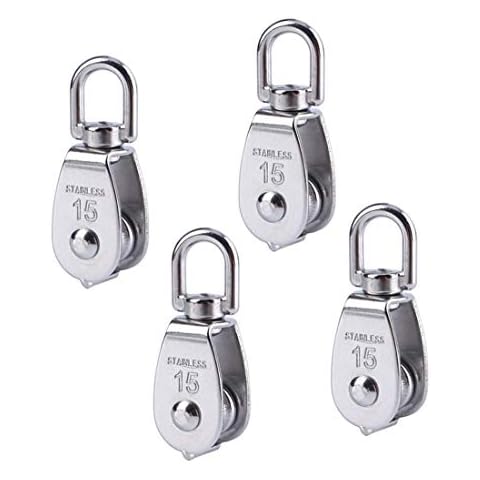 Repuhand 4Pcs Single Pulley Block 304 Stainless Steel Pulley can Rotation to Prevent Rope from Knotting, Convenient to use - Silver M15 Cover