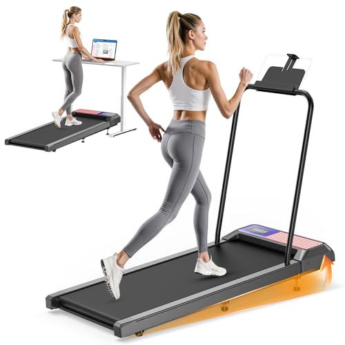 Walking Treadmill Pad with Handle Bar, 2.5 HP Portable Compact Under Desk Treadmills, 5.0 Speed Walking Mat with App, Small Folding Treadmill for Home Office, LED Display