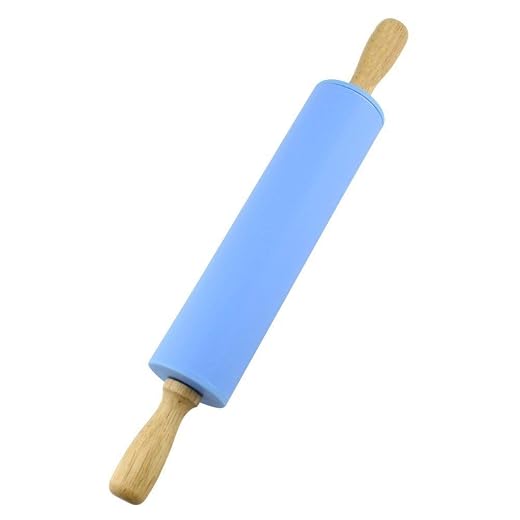 NASNAIOLL Silicone Rolling Pin Non Stick Surface Wooden Handle 1.97X15.15 (Blue)