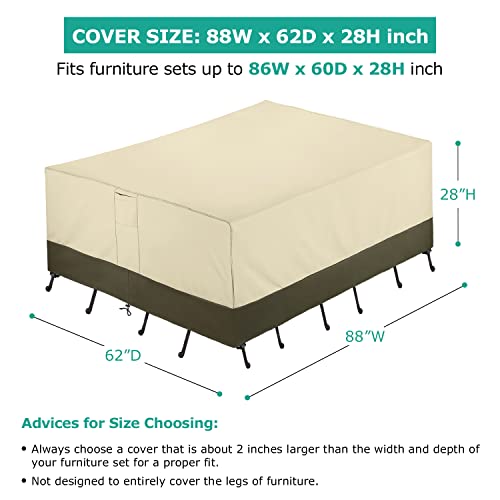 Sunpatio Patio Furniture Covers, 600D Waterproof Rectangular/Oval Dining Table And Chairs Cover, All-Weather Protection Outdoor Sectional Conversation Set Cover, Beige And Olive, 88"W X 62"D X 28"H #TOP6