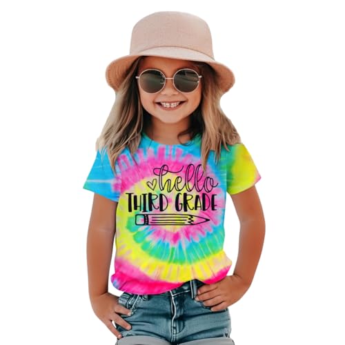 Image of KEKEMI Kid Girls First Day of School Shirt Hello Kindergarten First /Second /Third Grade Tshirt Back to School Tees Tops 4-10Y