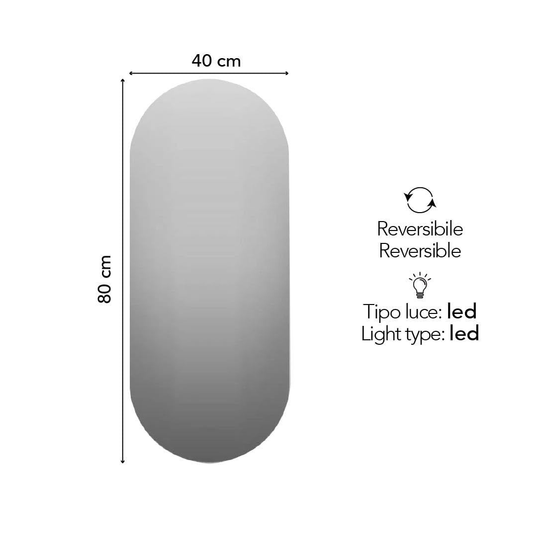Kiamami Valentina - Specchio retroiluminato LED ovale reversibile 400x800 - IP44-4000K