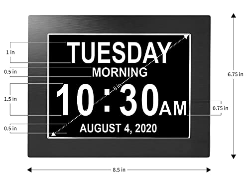 American Lifetime, Premium Version, Day Clock Extra Large Impaired Vision Digital Clock With Battery Backup And 5 Alarm Options, Limited Edition Black Polished Frame Design #TOP4