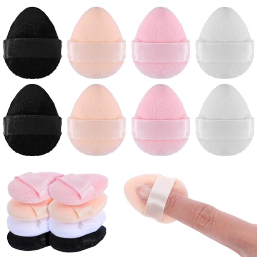 TIESOME 8Pcs Mini Powder Puff, 4 Colors Finger Powder Puff Small Powder Finger Puffs Triangle Makeup Puffs for Foundation Setting Cushion Puff for Women Girls