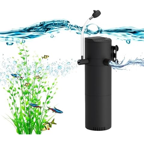 FUMAK 210GPH Fish Tank Filter in-Tank Filter for 40-60 Gallon Tanks, 3-Stage Internal Aquarium Filter Turtle Tank Filter with Dual Water Outlet & Aeration Cover