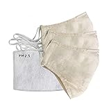 Leinen Behelfsmaske | mit wechselbarem Filter und Nasenb&uuml;gel | angenehmer 2-lagig Leinen und Baumwolle | einstellbare Ohrschlaufen | waschbar (3 x Creme mit Filter)