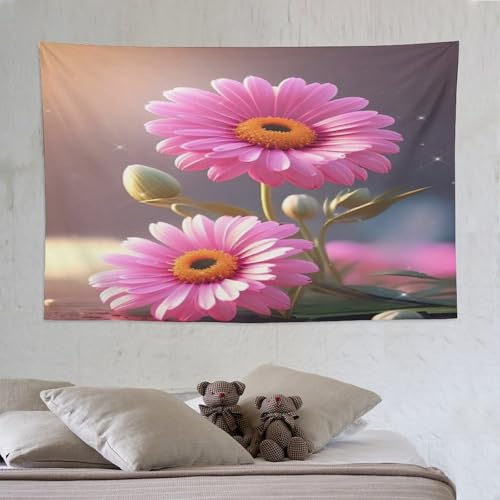 Art mural fleurs suspendu grand format 150x230cm pour tissu mural de salon