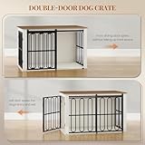 HEXCELEN Hundekäfig-Möbel aus Holz, 100 cm Hundebox für Zuhause, Hundekäfig mit 2 Türen, Schiebetüren, für Kleine, Mittlere Hunde, Robuster, Beistelltisch, 100 x 60 x 62,4 cm, Weiß Braun