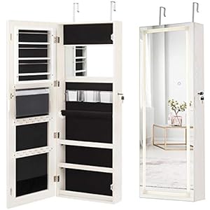 Giantex Jewelry Cabinet Box Armoire Door Wall Mount, Lockable Touch Screen Light Full Length Mirror 47.5in, Inside…