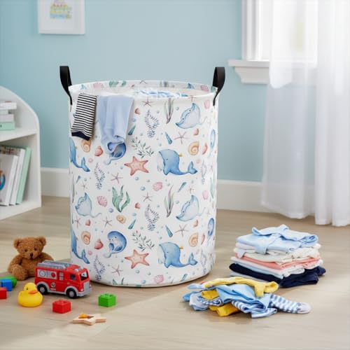 Image of Baby Laundry Hamper kids laundry Basket Waterproof Laundry Bag for Bedroom Clothes Organizer Room Decor(Blue Ocean)