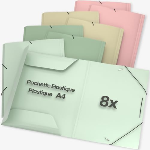 ACROPAQ chemise à rabat élastique A4 terre lot de 8 pochettes de rangement pour documents