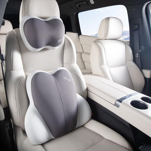 Image of FLORICH Lumbar Support with Car headrest Back Pillow for Chairs Headrest Pillow for Car Ergonomic Ultrathick Memory Foam Back Pillow for Office Chair (Beige Grey)