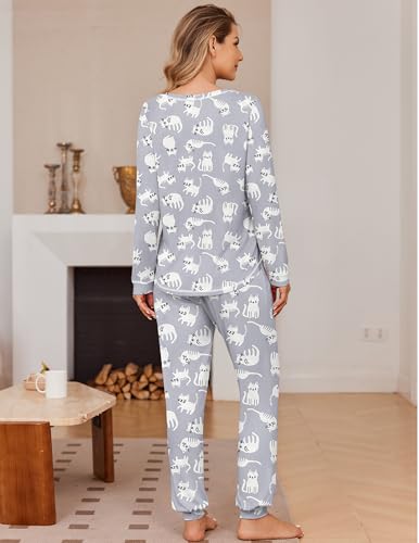 Ekouaer 2 Pack Pajama Sets for Women Long Sleeves Lounge Set Jogger Pants - image 4