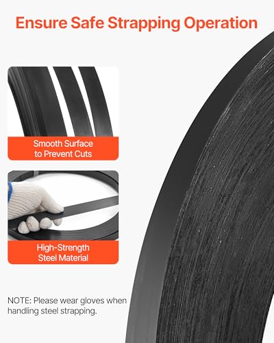 Image of VEVOR Steel Strapping Coil, 3 /4 in x 0.02 in x 1640 ft, Metal Strapping Banding Roll Withstands Harsh Environment, 1700 lbs Break Strength, Heavy Duty Banding Pallet Strap Coil for Pallet Packing