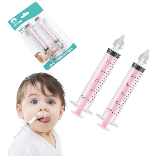 Image of Silicone Baby Nasal Aspirator,Syringe Nasal Irrigator,10ml Nasal Irrigator Portable Infant Nose Cleaner Nose Aspirator with Cleanable (Pink)