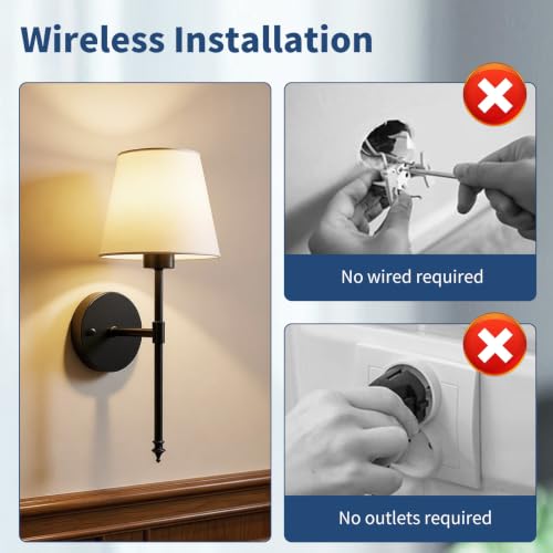 Image of Battery Operated Wall Sconces Set of 2, Wireless Battery Wall Light with 5200mAh Dimmable Bulbs with Remote,RGB15 Colors Wireless Wall Lamps for Bedroom Living Room Hallway Decor-Brass Black