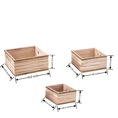 Quan Shuo Antique Square Nesting Box, Decorative Farmhouse Wooden Storage Box 3-Piece Set, Brown #TOP1