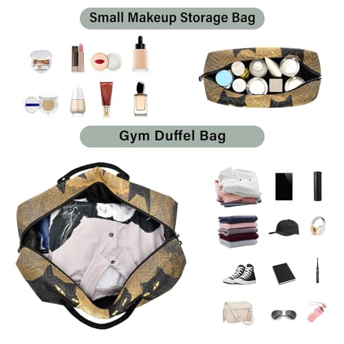 Large Travel Duffel Bag, Black Cat Eye Sports Tote Gym Bag, Shoulder Weekender Overnight Bag for Women Men, Carry On Luggage with Toiletry Bags4