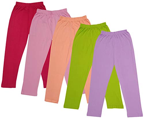 Image of IndiWeaves Girl's Regular Fit Cotton Capri Pants (71800-197198199200205-IW-P5-28 Purple, Green, Peach, Light Purple, Magenta 8 Years-9 Years)