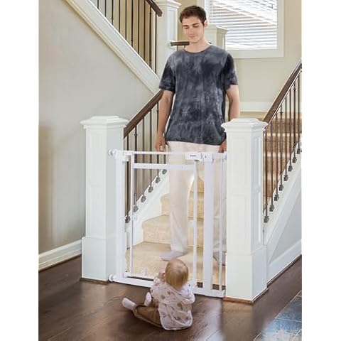 Babelio Clear Baby Gate, 29"-40" Baby Gate for doorways, Auto Close Dog Gate, Modern Acrylic Clear, Elegance Meet Safety, Pressure Mounted Child Gate, White Cover