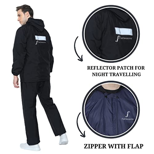 Image of FabSeasons Lightweight Waterproof Raincoat set of Top & Bottom for Men's, with hood & Reflector at back