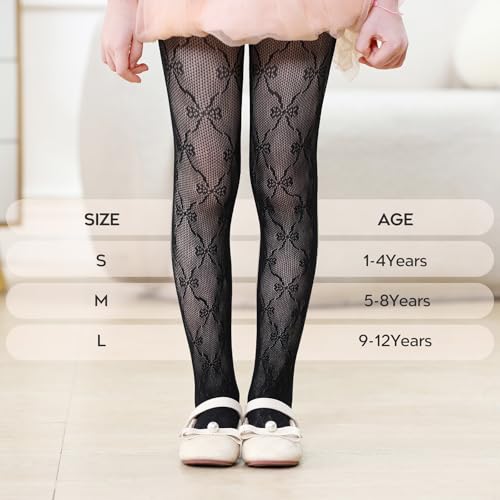 Zando Girls Lace Tights 2 Pack Heart Butterfly Rose Patterned Fishnet Stocking Hollow Pantyhose Toddler Girl 1T-12 Years3