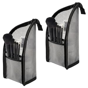 2 Stück Waschbeutel Stehend Wasserabweisend, Reise Kosmetikpinsel Halter, Zusammenklappbarer Make-up Organizer für Zahnbürsten, Schwarz