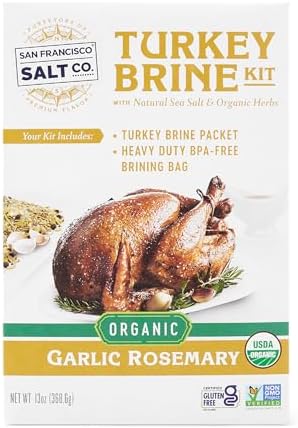 San Francisco Salt Company Organic Turkey Brine Kit โ 13 oz Garlic & Rosemary Blend with BPA-Free Brine Bag โ Certified Organic & Kosher Seasoning for Whole, Smoked, Oven-Roasted, or Fried Turkey