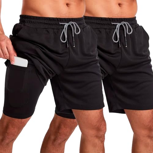 Kit 2 Bermuda 2 Em 1 Masculina Academia Short Duplo Corrida Trein...