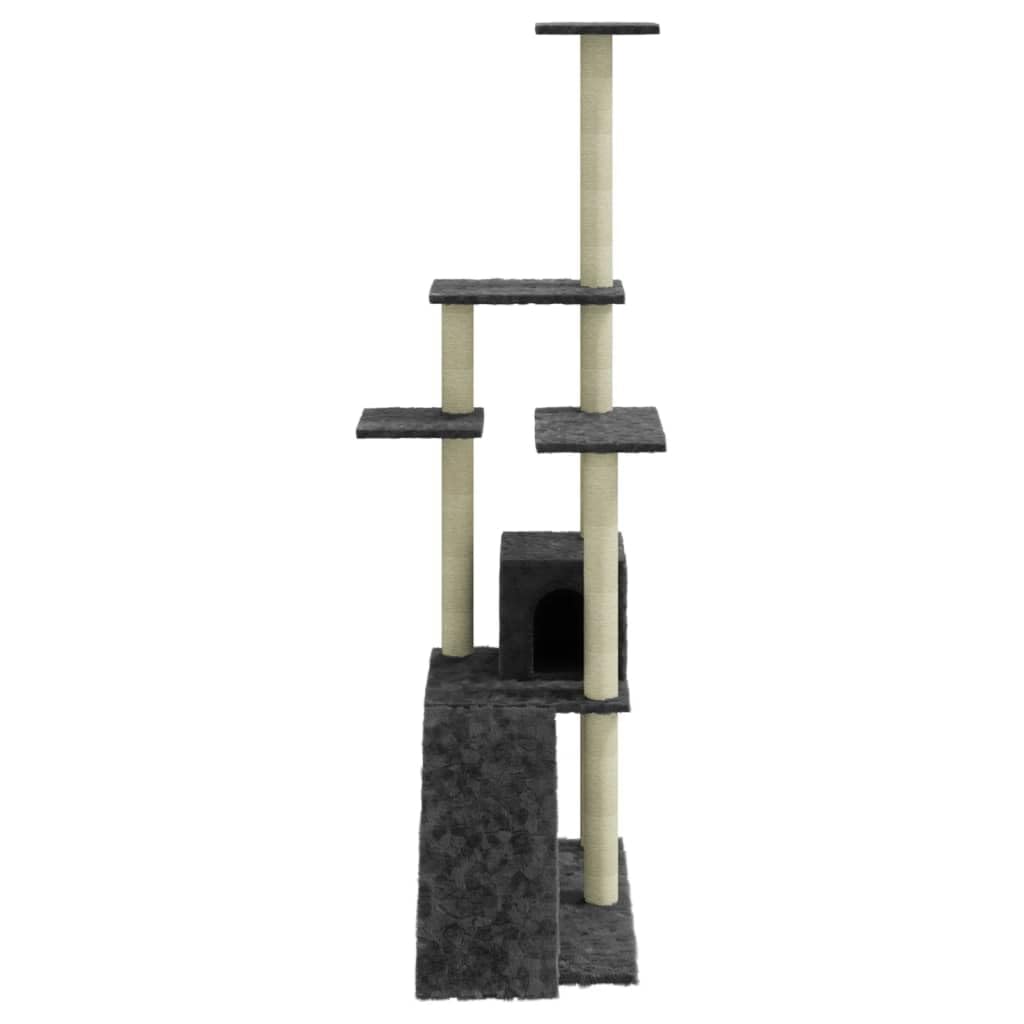 Teenpull Kratzbaum Katzenbaum mit Sisal-Kratzsäulen und Plüsch Dunkelgrau 155 cm stabil kompakt modern mit Kletterbaum, Kratzmöbel, Höhle, Hängematte für Katzenzubehör in Wohnung Wohnzimmer