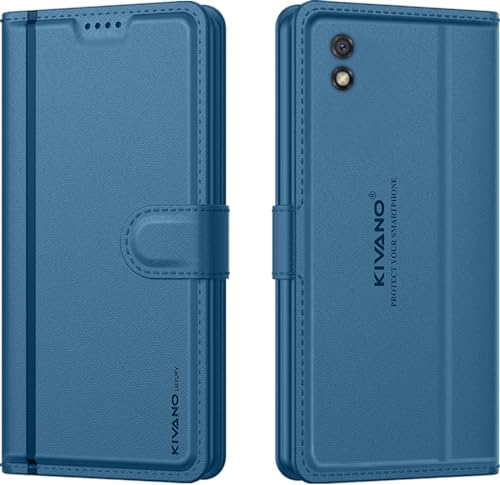Image of KIVANO LUXE Compatible for Redmi 9A / Redmi 9i / 9A Sport Luxury Handmade Leather Magnetic Flip Folio Case | Card Holder & Kickstand | Slim Protective Cover | Unisex - Blue