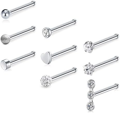 Longita Nose Studs Straight L Shaped Nose Bone Nose Screw Stainless Steel 20G 9-15PCS Nose Piercing Jewellery Set