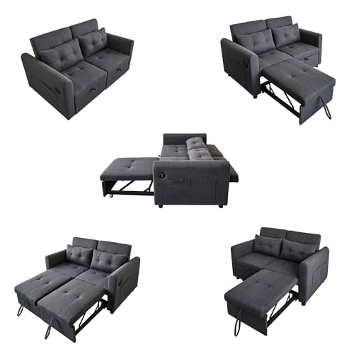 Sofá loveseat 3 en 1 gris con respaldo ajustable, cojines y bolsillos laterales 7