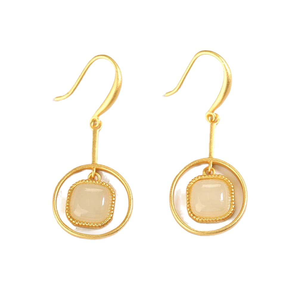 Vintage Aretes Largos S925 Plata Chapada En Oro De La Mujer Jade Geométrico Encanto Elegante De Estilo Chino De Gama Alta De Temperamento Temperamento Don
