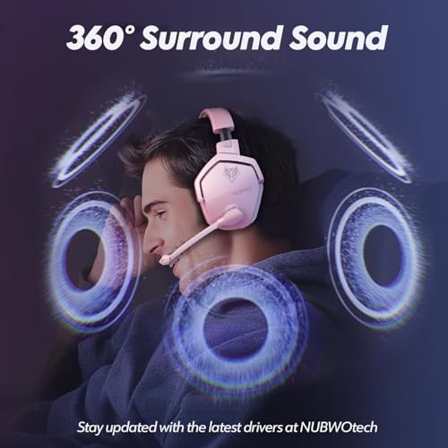 NUBWO G06 Wireless Gaming Headset with Crystal-Clear Microphone for PS5, PS4, PC, and Switch, 47-Hr Battery, Ergonomic Design (Pink)