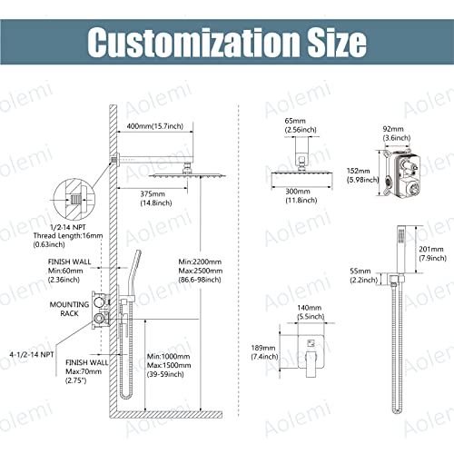 Aolemi Rainfall Shower System 12 Inch Shower Head Brushed Nikcel Combo Set With Handheld Shower Rough-In Valve Included Wall Mount Bathroom Shower Mixer Faucet #TOP5