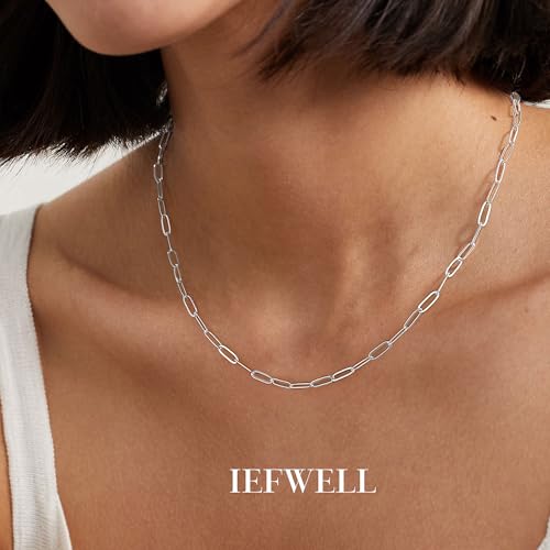 IEFWELL Solid 925 Sterling Silver Necklace for Women Men - 3.5mm Sterling Silver Paperclip Chain Necklace for Women Hypoallergenic Soft Sturdy Necklaces 16 18 20 22 24 inches Jewelry Gifts for Her3