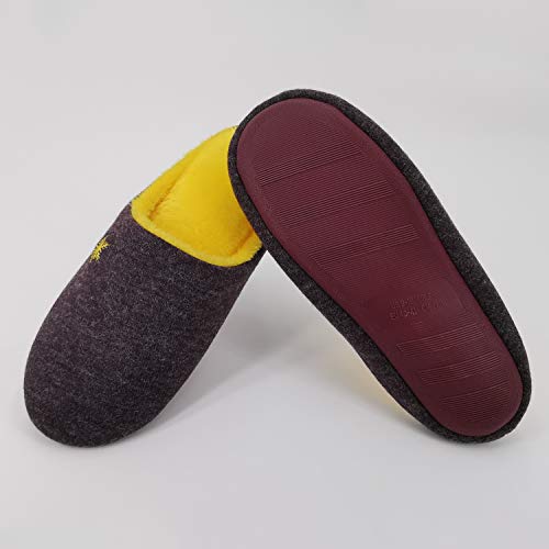 ofoot Women indoor Slippers Woolen Knit Upper with Snowflake Embroidery,Warm Cozy Fleece Lining Non Slip Sole House Shoes (Purple+Yellow, US 8.5-9.5)4