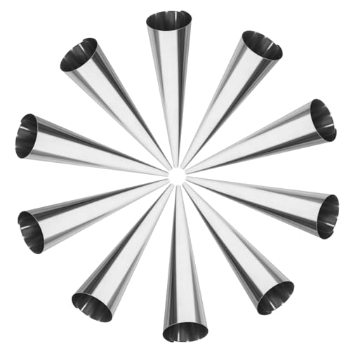 MOLUCKFU 10pcs Stainless Steel Cone Shaped Cream Horn Molds Croissant Baking Forms for Puff Pastry Reusable Baking Tools for Savory Appetizers Desserts Easy to Store