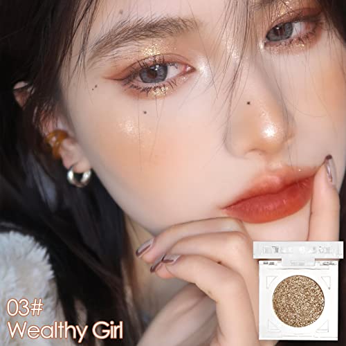 Erinde Shimmer Glitter Eyeshadow Palette, Korean Eye Glitter Makeup, Ultra-Blendable, Sparkle Silver Champagne Gold Eye Shadow, Single Shade Metallic Pigmented Color, 03# #TOP3