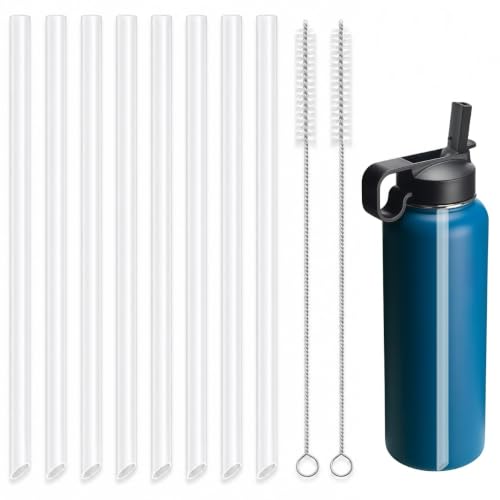 Joshey 8PCS Replacement Straws Compatible with Hydro Flask 32oz 40oz Wide Mouth Water Bottles - Reusable Plastic Straws with 2 Cleaning Brushes For Thermo Flask Takeya 40oz Bottle Straw Lids