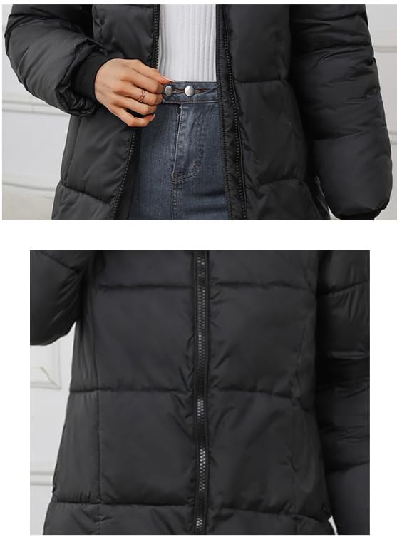 Chaqueta Acolchada Larga con Capucha Mujer con Cremallera Invierno Engrosad Parka Abrigos Plumas Cálido Cortaviento