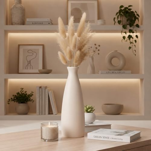 Image of Mahganya Ceramic Stone Vase for Home Decor - 8.5 Inch Large Ceramic Vase for Pampas Grass, Abstract Bubble Stacked Pebble Design, Minimalist Ceramic Vases for Flowers (White)